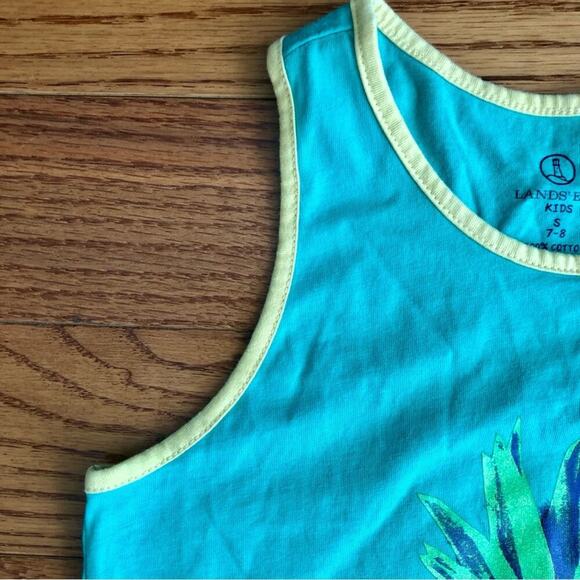 LANDS’ END Pineapple Graphic Print Sleeveless Green Yellow Tank Top Girl’s SZ S - Picture 5 of 8